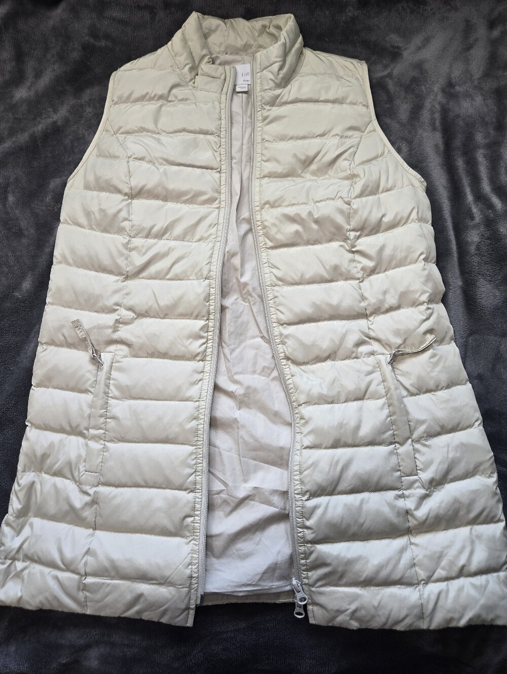 J.Jill Women's Down Puffer Vest Full Zip Stand Collar Zipper Pockets Beige XS